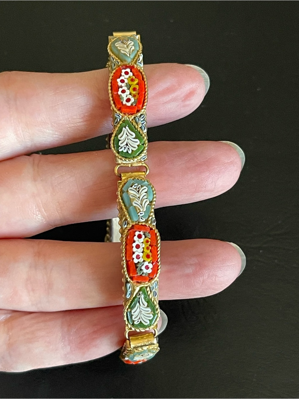 Vintage Italian Floral Micro Mosaic Bracelet.